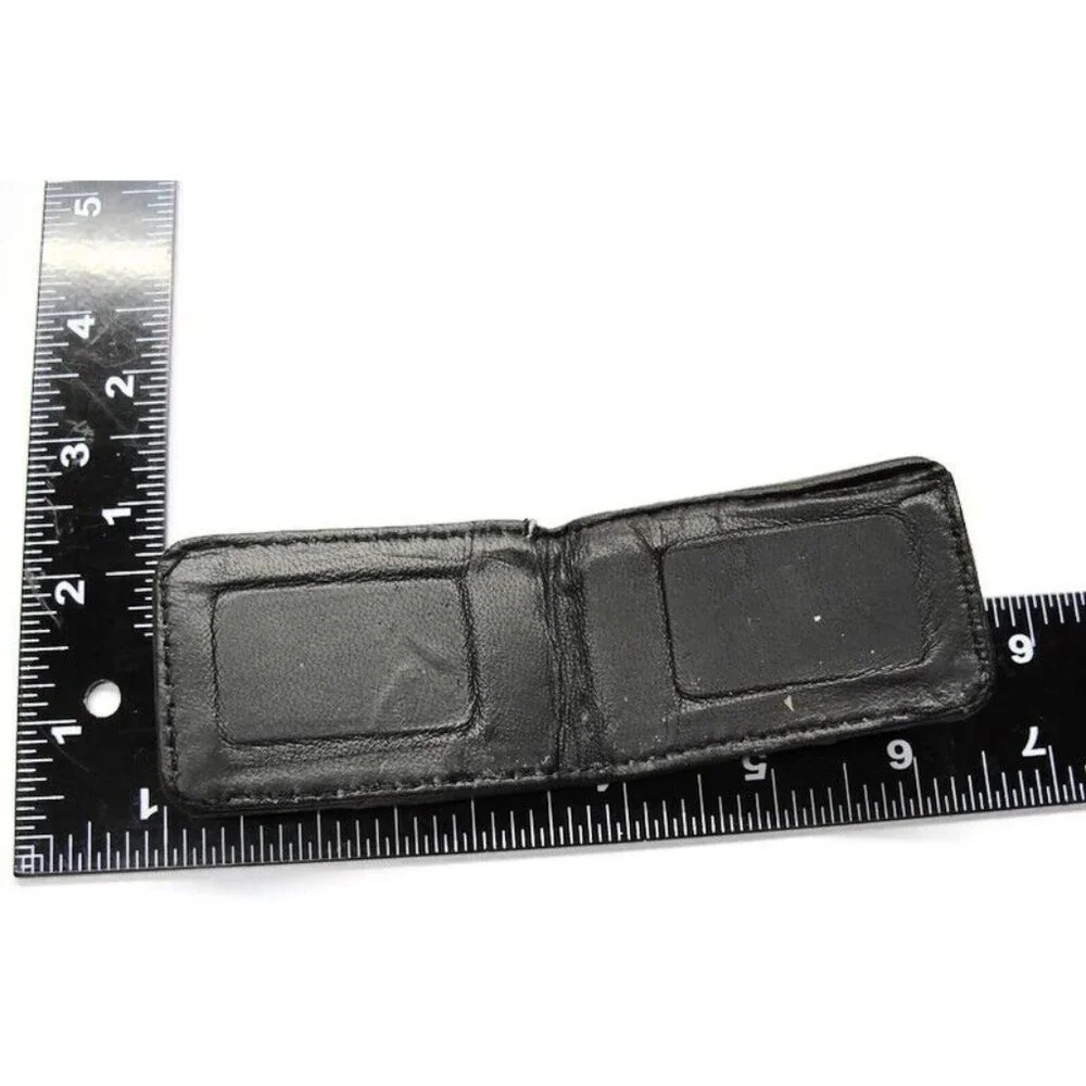 Black Leather Magnetic Money Clip Wallet Credit Card Cash ID Holder